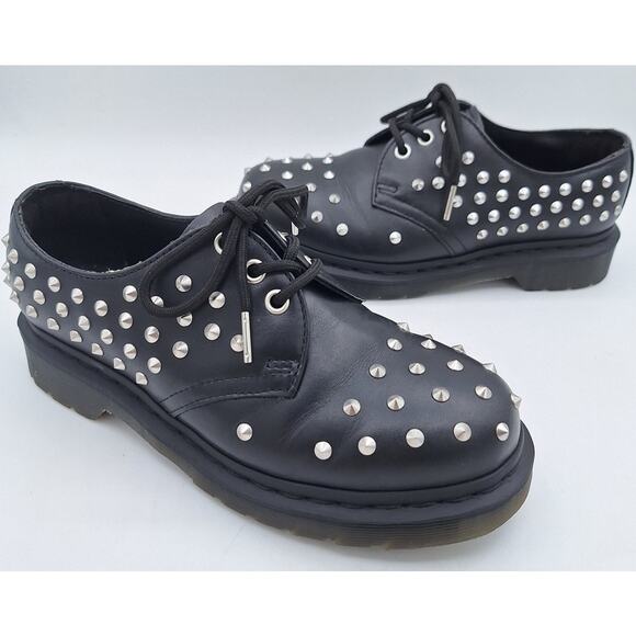Near Mint Dr. Martens 1461 Stud Wanama Black Leather Oxfords US Men 5 Women 6 - Picture 1 of 16